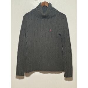 VTG Ralph Lauren Cotton Cable Knit Turtleneck Sweater M Grey Classic Preppy